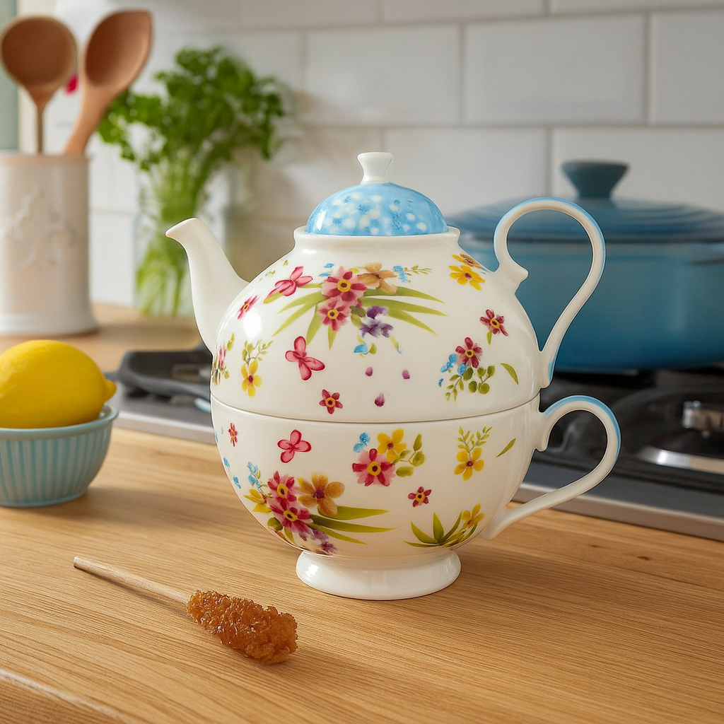 Tea for One Brillantporzellan Bunte Blumen 700ml