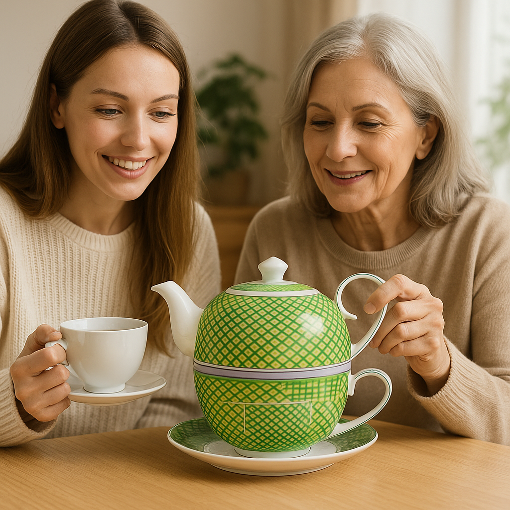 Tea for One Brillantporzellan Grüne Karos mit Untersetzer 450ml