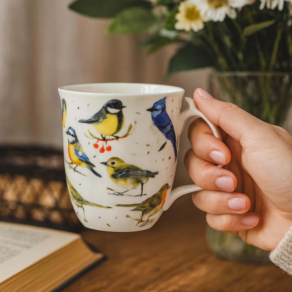 XXL Tasse mit Daumenablage Vogel Motiv – 580 ml Volumen