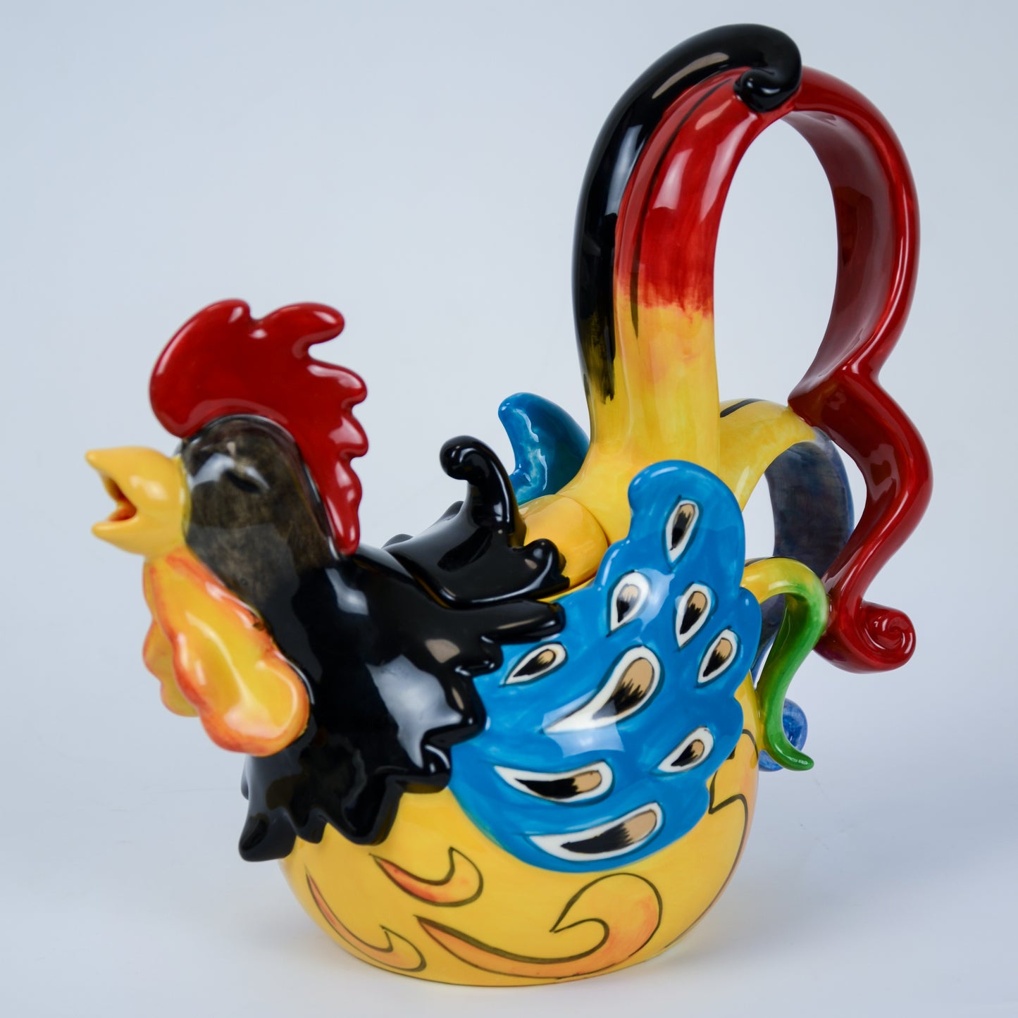 Designer Teekanne Tiermotiv Hahn Handbemalt 850ml