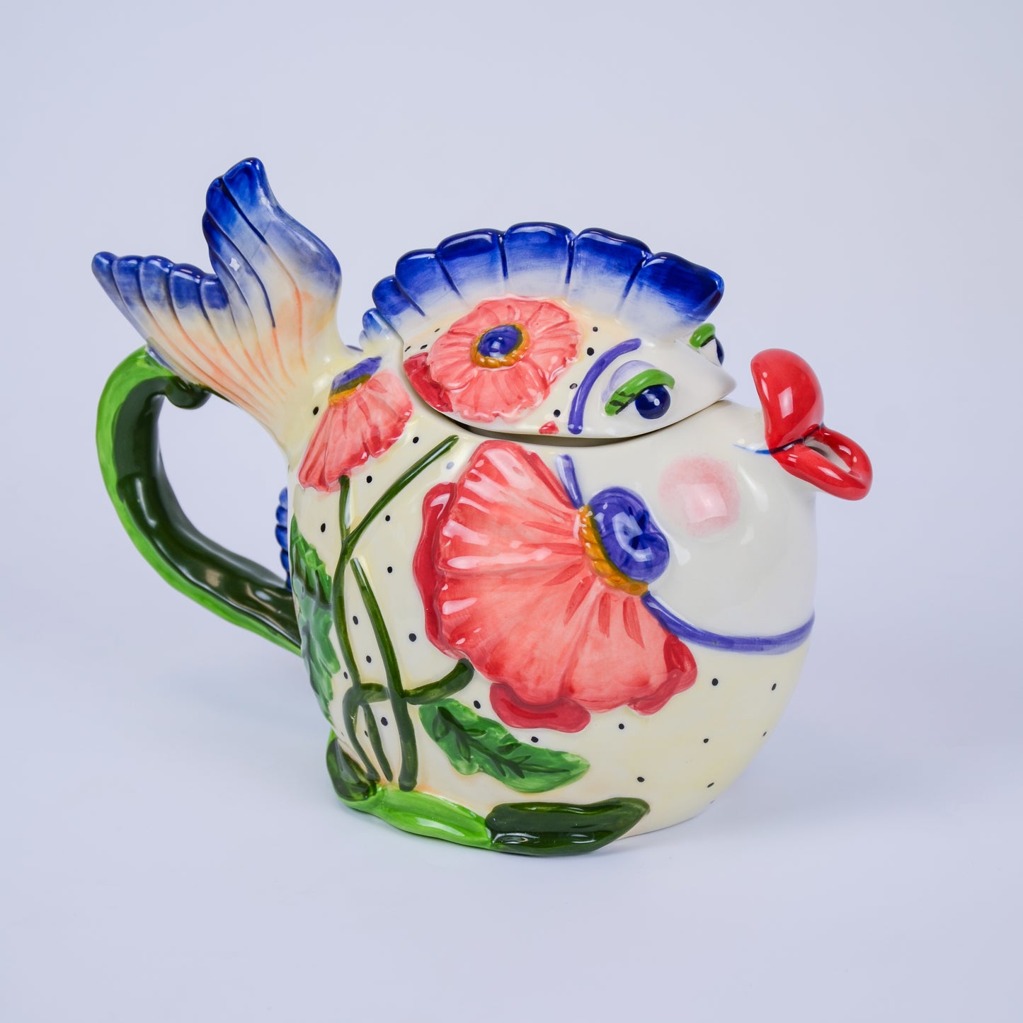 Designerkanne Teekanne Tiermotiv Fisch Handbemalt 750ml