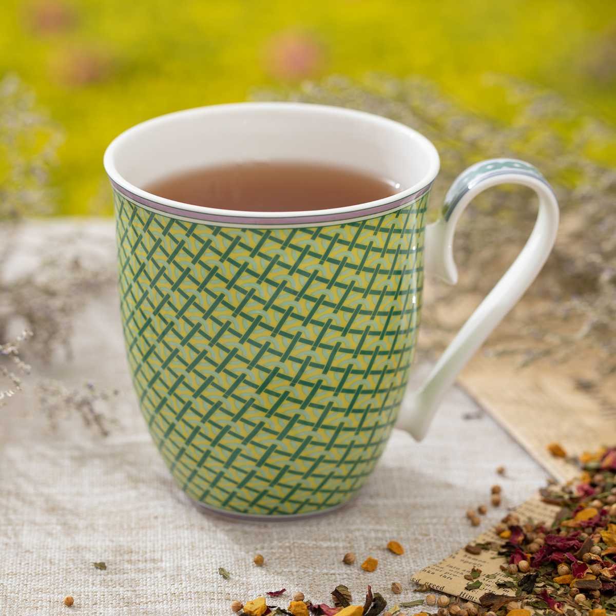 Henkelbecher Brillantporzellan Grüne Karos 600ml Jameson & Tailor