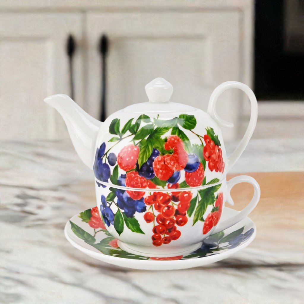 Tea for One Brillantporzellan Beeren mit Untersetzer 450ml - Jameson & Tailor