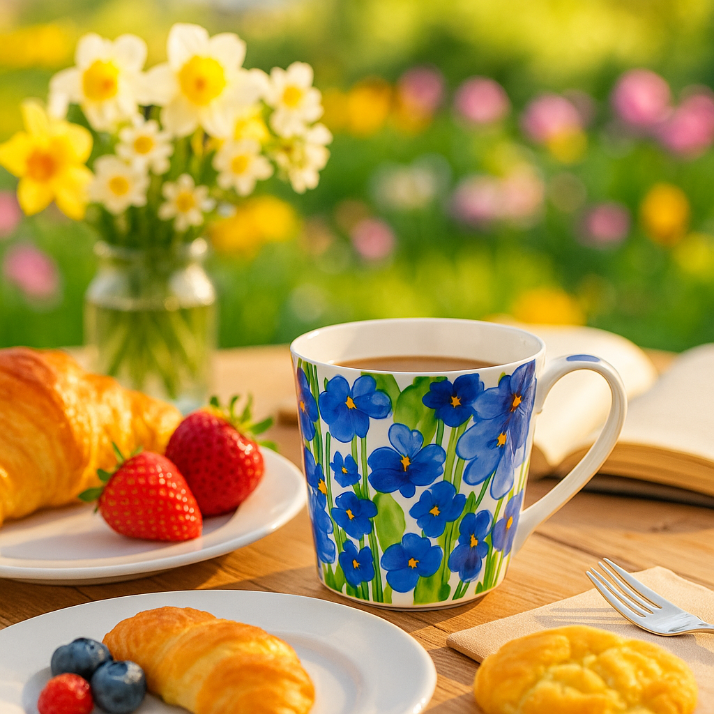 Becher Brillantporzellan Blumen Aquarell Blau 380ml