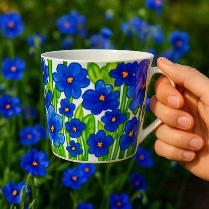 Becher Brillantporzellan Blumen Aquarell Blau 380ml