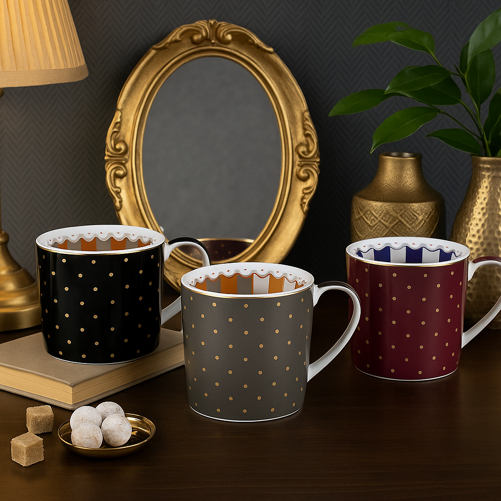 Henkelbecher New Bone China mit Innendekoration