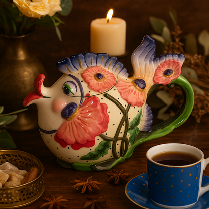 Designerkanne Teekanne Tiermotiv Fisch Handbemalt 750ml