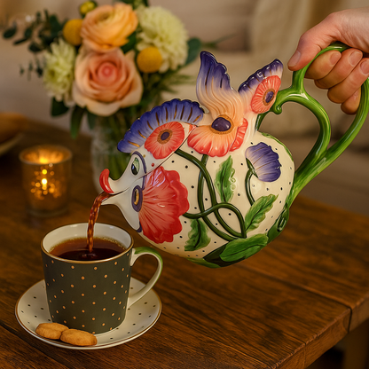 Designerkanne Teekanne Tiermotiv Fisch Handbemalt 750ml