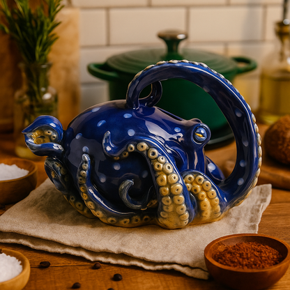 Designer Teekanne Tiermotiv Oktopus Krake Handbemalt
