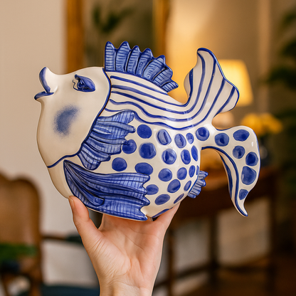 Designer Teekanne Tiermotiv Fisch Blau Handbemalt 750ml