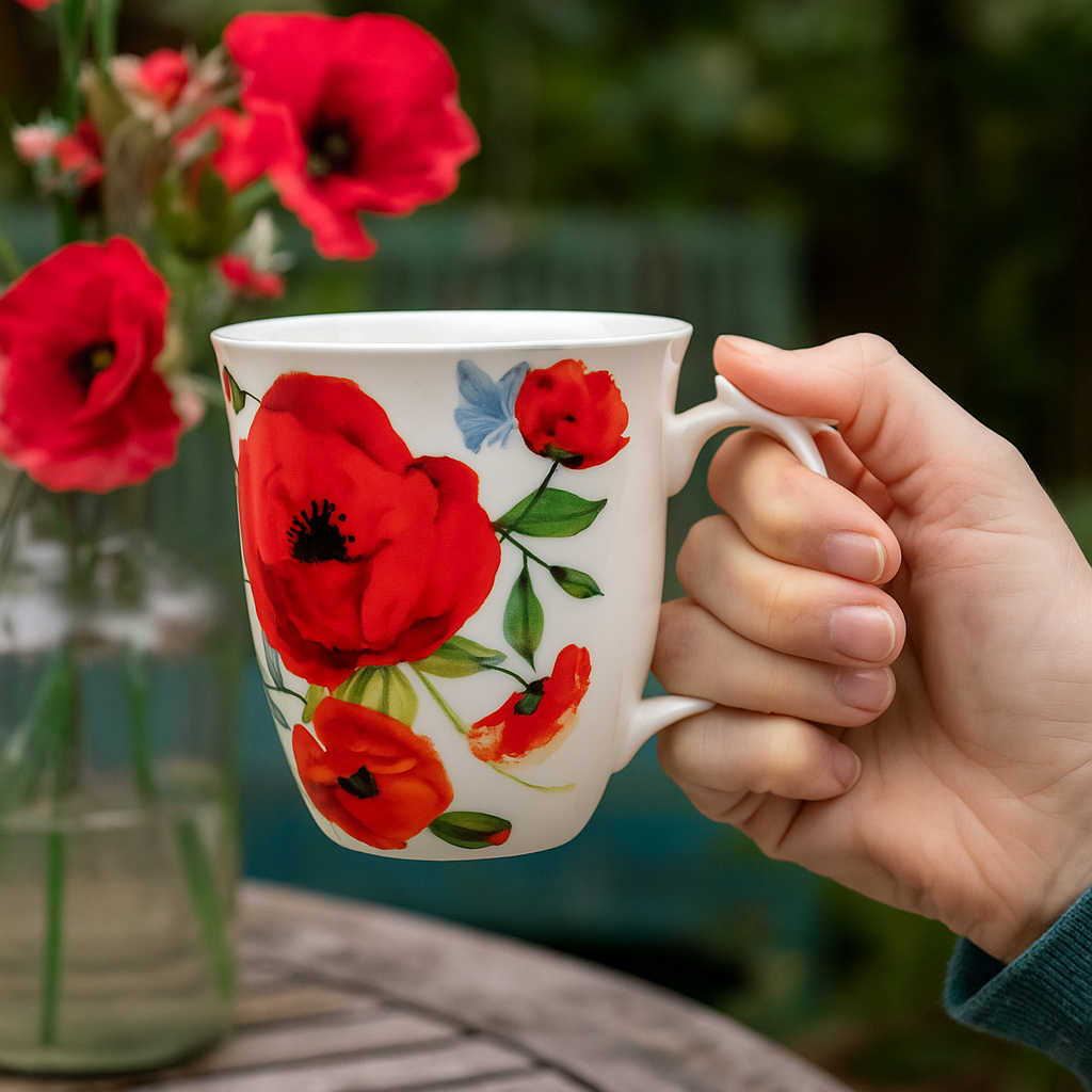 XXL Tasse mit Daumenablage Mohnblumen – 580 ml Volumen