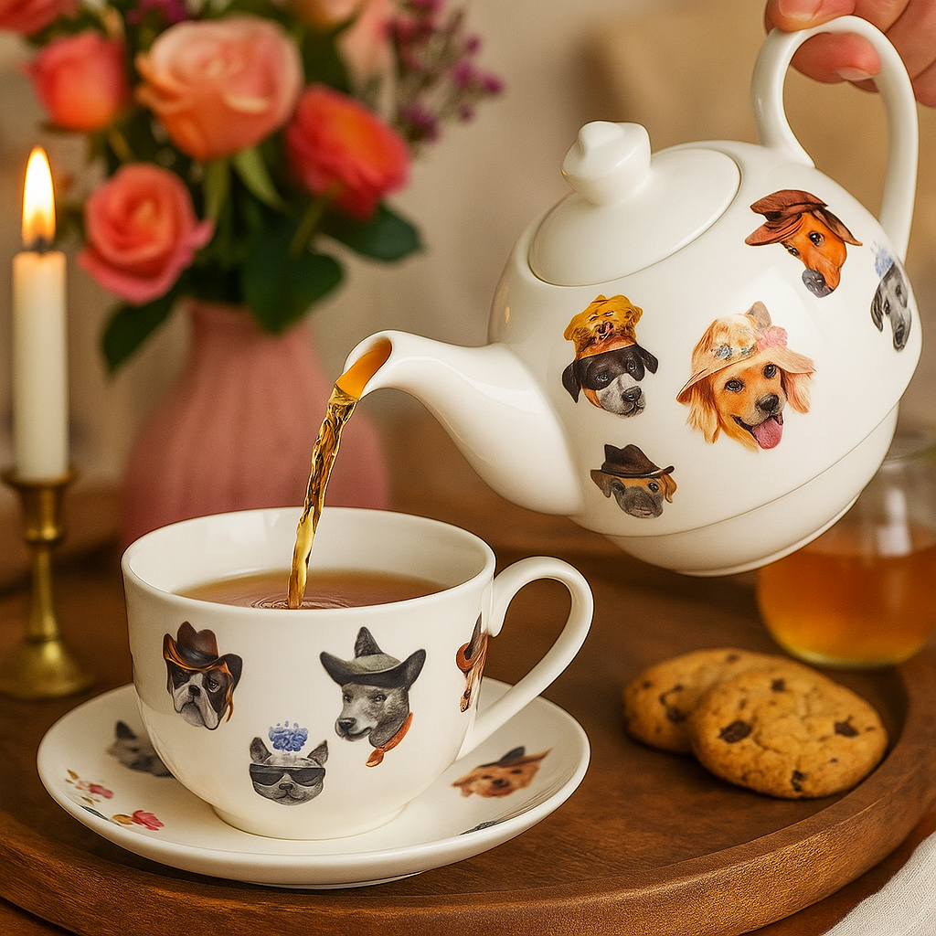 Tea for One 3er Set Teekanne Brillantporzellan Hunde 700ml