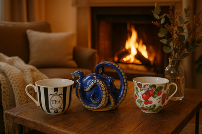 Designer Teekanne Tiermotiv Oktopus Krake Handbemalt