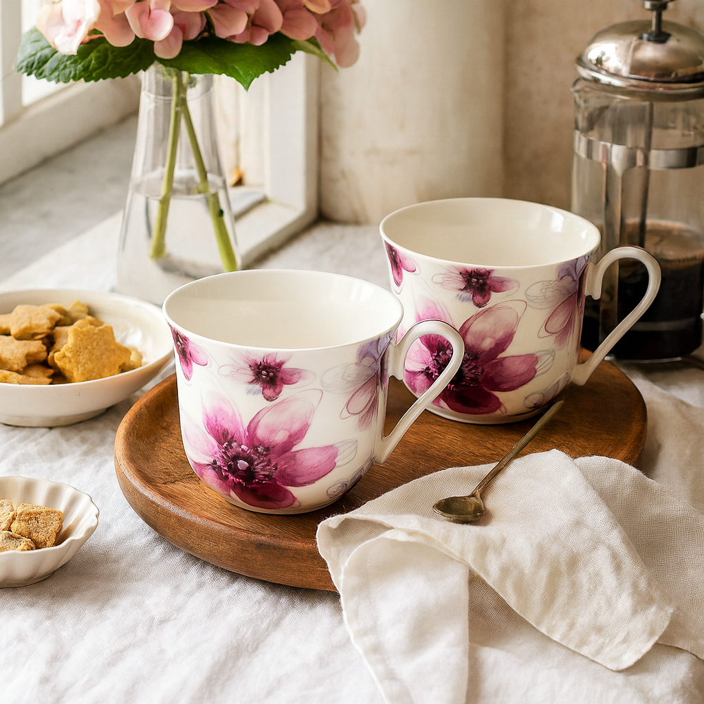 2er Set Jumbobecher Blüten Pink 500ml