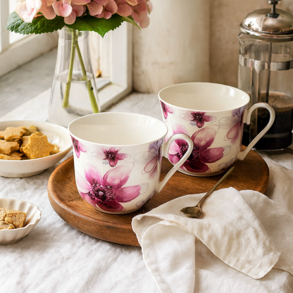 2er Set Jumbobecher Blüten Pink 500ml