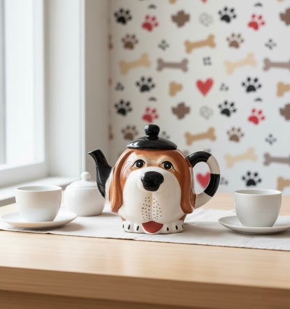 Designer Teekanne Tiermotiv Hund Handbemalt