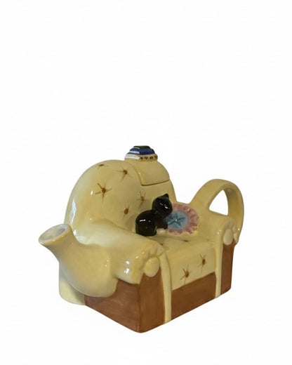Designer Teekanne Sessel mit Katze Handbemalt
