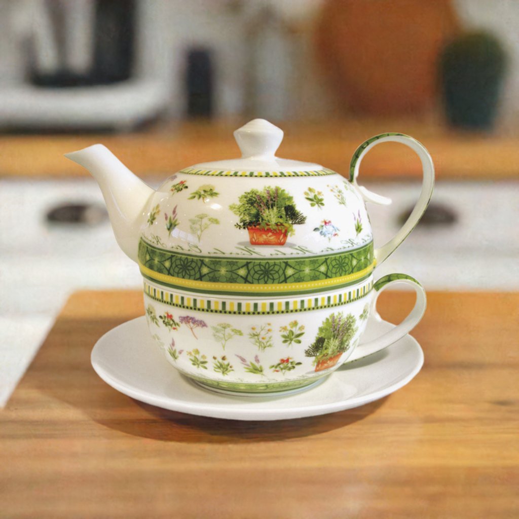 Tea for One Brillantporzellan Kräuter mit Untersetzer 450ml - Jameson & Tailor